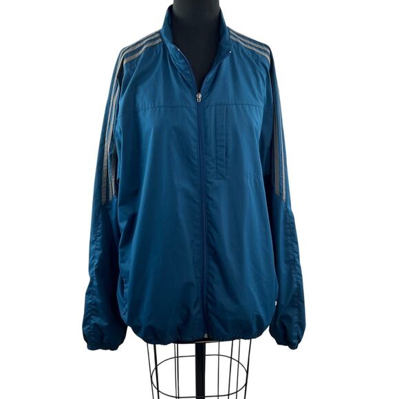 VINTAGE Adidas White Label Teal Gray Windbreaker Jacket Mock Full Zip XL X-Large - Picture 1 of 8